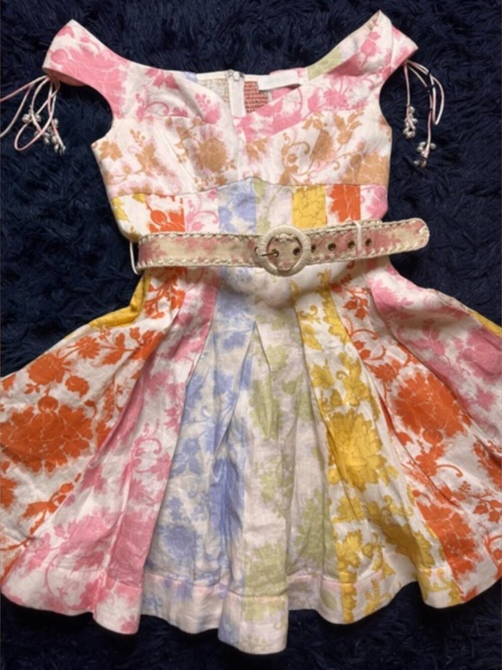 Zimmermann Postcard Spliced Multicolor Off-Shoulder Mini Dress. Size 1/S - Picture 13 of 15